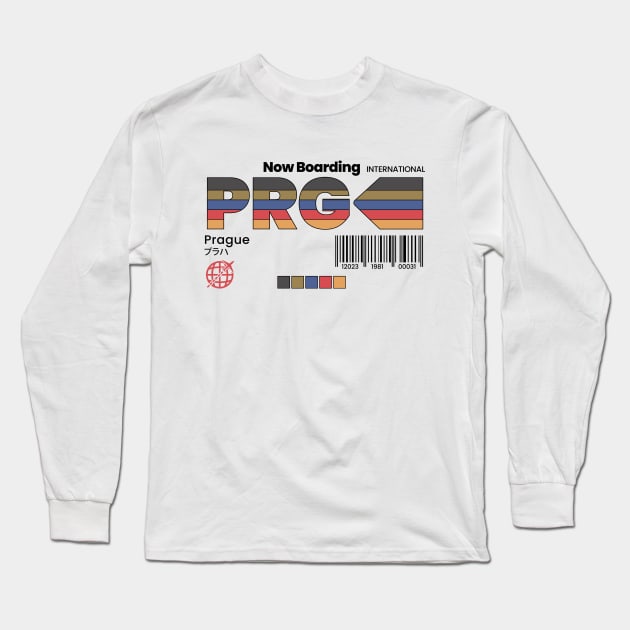 Vintage Prague PRG Airport Retro Travel Czech Republic Long Sleeve T-Shirt by Now Boarding